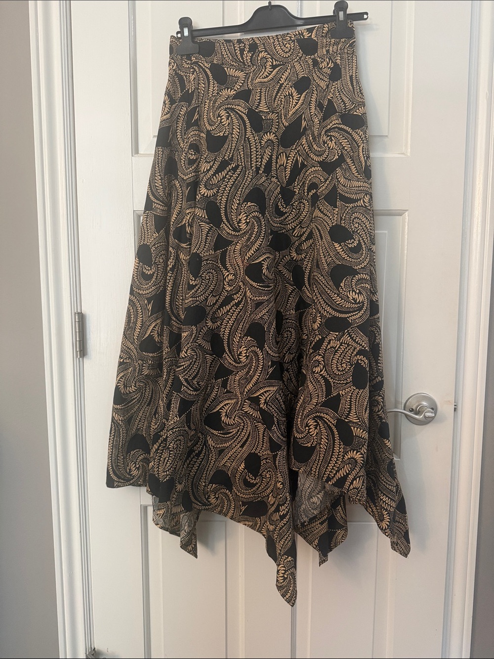 A.L.C. Black and Tan  Paisley Asymmetrical Handkerchief Hem Skirt